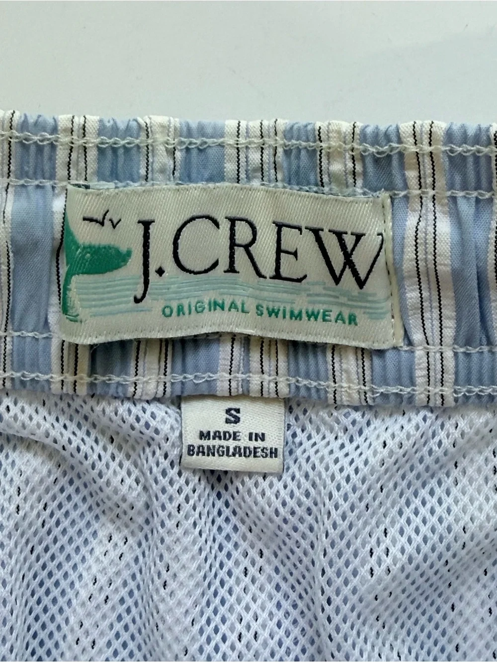 Men’s J. Crew Blue/White Striped 6” Swim Trunks S NWT